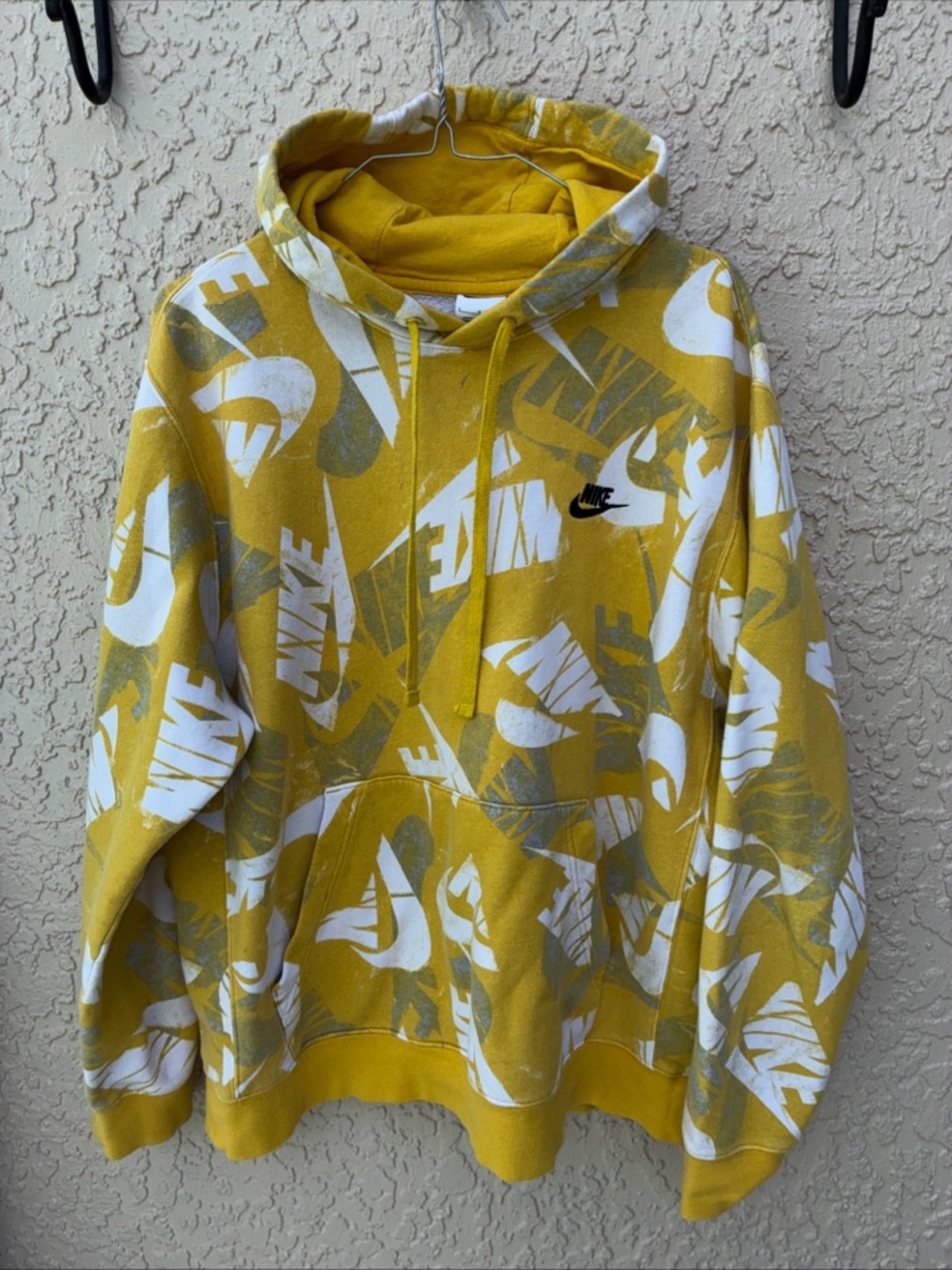 Nike Yellow & White Allover Logo Kids Hoodie